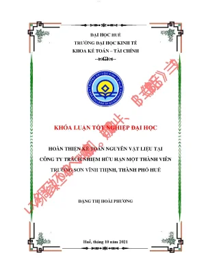 Hoàn thiện công tác kế toán nguyên vật liệu tại công ty tnhh mtv trường sơn vĩnh thịnh tp huế