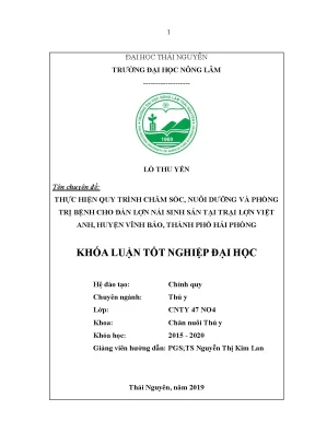 Khóa luận tốt nghiệp thực hiện quy trình chăm sóc nuôi dưỡng và phòng trị bệnh cho đàn lợn nái sinh sản tại trại việt anh huyện vĩnh bảo thành phố hải phòng