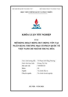 Chuyên ngành tài chính doanh nghiệp mở rộng hoạt động huy động vốn tại ngân hàng tmcp quốc tế việt nam chi nhánh trung hòa