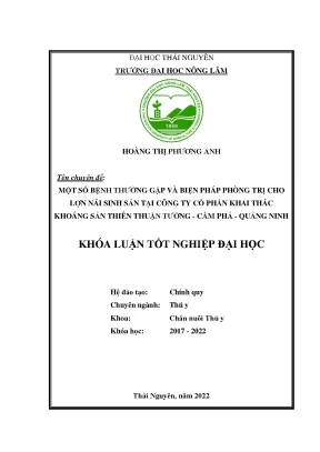 Một số bệnh thường gặp và biện pháp phòng trị cho đàn lợn nái sinh sản tại công ty cổ phần khai thác khoáng sản thiên thuận tường cẩm phả quảng ninh