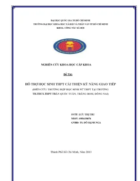 Hỗ trợ học sinh thpt cải thiện kỹ năng giao tiếp điển cứu trường hợp học sinh nữ thpt tại trường th thcs thpt trần quốc tuấn trảng bom đồng nai đề tài sinh viên nghiên cứu khoa