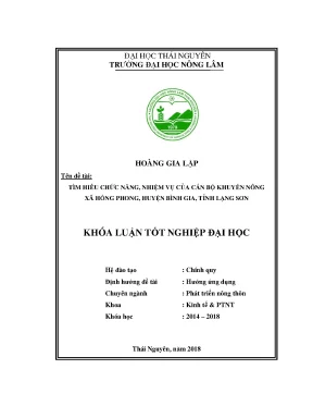 Khóa luận tốt nghiệp tìm hiểu chức năng nhiệm vụ của cán bộ khuyến nông xã hồng phong huyện bình gia tỉnh lạng sơn
