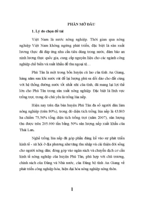 Khóa luận hiệu quả của nghề trồng lúa nếp trong chuyển dịch cơ cấu kinh tế nông nghiệp ở huyện phú tân tỉnh an giang