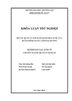 Khóa luận tốt nghiệp quản lý chi ngân sách nhà nước của huyện bình giang tỉnh hải dương