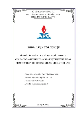 Khoá luận tốt nghiệp chuyên ngành tài chính doanh nghiệp phân tích và định giá cổ phiếu của các doanh nghiệp sản xuất vật liệu xây dựng niêm yết trên thị trường chứng khoán việt nam