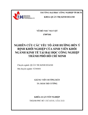 Nghiên cứu các yếu tố ảnh hưởng đến ý định khởi nghiệp của sinh viên khối ngành kinh tế tại đại học công nghiệp thành phố hồ chí minh