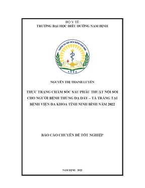 Thực trạng chăm sóc sau phẫu thuật nội soi cho người bệnh thủng dạ dày tá tràng tại khoa ngoại tổng hợp bệnh viện đa khoa tỉnh ninh bình năm 2022