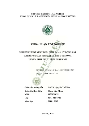 Nghiên cứu đề xuất biện pháp quản lý động vật hại rừng ngập mặn tại xã thụy trường huyện thái thụy tỉnh thái bình