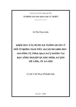 Bước đầu xây dựng hệ thống quản lý môi trường theo tiêu chuẩn iso 14001 2015 cho công ty tnhh khóa huy hoàng tại khu công nghiệp quang minh huyện mê linh tp hà nội lvts004