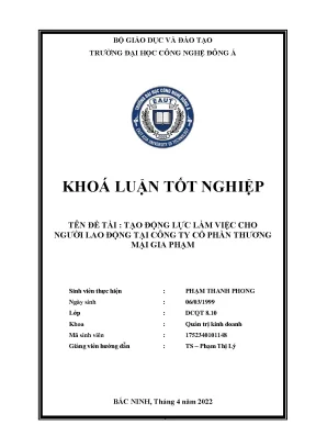 Tạo động lực làm việc cho người lao động tại công ty cổ phần thương mại gia phạm