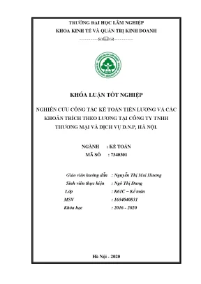 Nghiên cứu công tác kế toán tiền lương và các khoản trích theo lương tại công ty tnhh thương mại và dịch vụ d n p hà nội