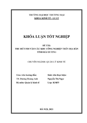 Khóa luận tốt nghiệp thu hút fdi vào các khu công nghiệp trên địa bàn tỉnh hải dương