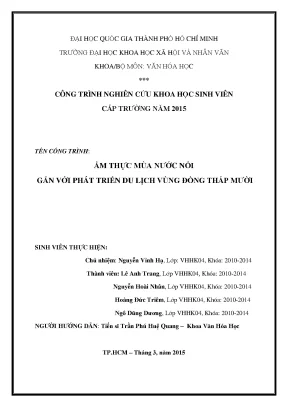 Ẩm thực mùa nước nổi gắn với phát triển du lịch vùng đồng tháp mười công trình nghiên cứu khoa học sinh viên cấp trường