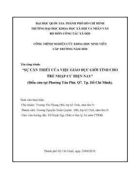 Sự cần thiết của việc giáo dục giới tính cho trẻ nhập cư hiện nay điển cứu tại phường tân phú q 7 tp hồ chí minh đề tài sinh viên nghiên cứu khoa học cấp trường 2010