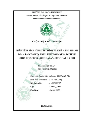 Phân tích tình hình tài chính và khả năng thanh toán tại công ty tnhh thương mại và dịch vụ khoa học công nghệ hải an quốc oai hà nội
