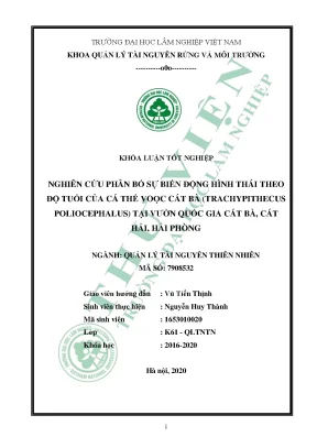 Nghiên cứu phân bố sự biến động hình thái theo độ tuổi của cá thể vooc cát bà trachypithecus poliocephalus tại vườn quốc gia cát bà cát hải hải phòng