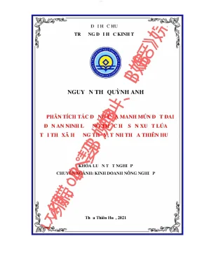 Phân tích tác động của manh mún đất đai đến an ninh lương thực hộ sản xuất lúa tại thị xã hương thủy tỉnh thừa thiên huế