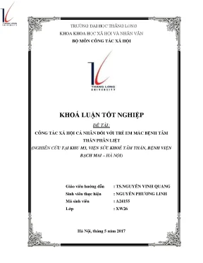 Công tác xã hội cá nhân đối với trẻ em mắc bệnh tâm thần phân liệt nghiên cứu tại khu m3 viện sức khỏe tâm thần bệnh viện bạch mai