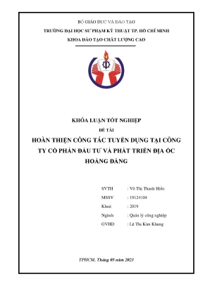 Hoàn thiện công tác tuyển dụng tại công ty cổ phần đầu tư và phát triển địa ốc hoàng đăng
