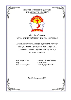 Ảnh hưởng của các hoạt động tình nguyện đến quá trình học tập và rèn luyện của sinh viên trường đại học nội vụ hà nội