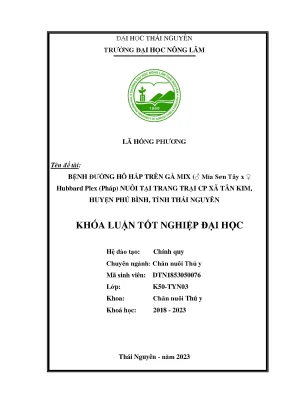 Bệnh đường hô hấp trên gà mix ♂mía x ♀ hubbard plex thương phẩm nuôi tại trang trại cp xã tân kim huyện phú bình tỉnh thái nguyên