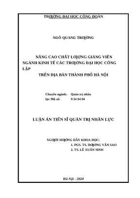 Luận án nâng cao chất lƣợng giảng viên ngành kinh tế các trƣờng đại học công lập trên địa bàn thành phố hà nội
