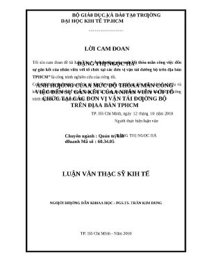 Ảnh hưởng của mức độ thỏa mãn công việc đến sự gắn kết của nhân viên với tổ chức tại các đơn vị vận tải đường bộ trên địa bàn tphcm luận văn thạc sĩ