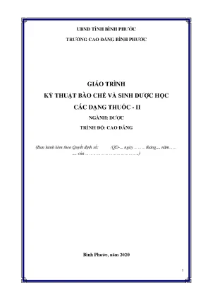 Giáo trình kỹ thuật bào chế và sinh dược học các dạng thuốc ii ngành dược cđ trường cao đẳng bình phước