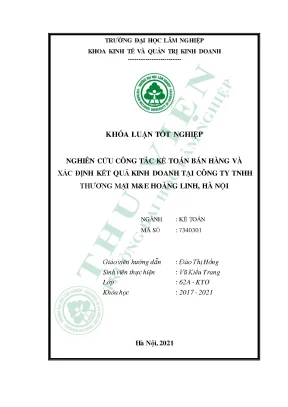 Nghiên cứu công tác kế toán bán hàng và xác định kết quả kinh doanh tại công ty tnhh thương mại me hoàng linh hà nội
