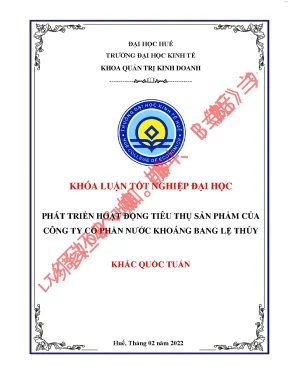 Phát triển hoạt động tiêu thụ sản phẩm của công ty cổ phần nước khoáng bang lệ thuỷ