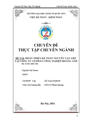 Chuyên đề thực tập hoàn thiện kế toán nguyên vật liệu tại công ty cổ phần công nghiệp hoàng anh