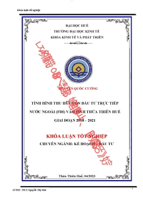 Tình hình thu hút vốn đầu tư trực tiếp nước ngoài fdi vào tỉnh thừa thiên huế giai đoạn 2018 2021