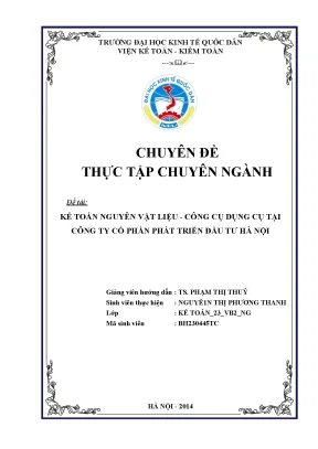 Kế toán nguyên vật liệu công cụ dụng cụ tại công ty cổ phần phát triển đầu tư hà nội