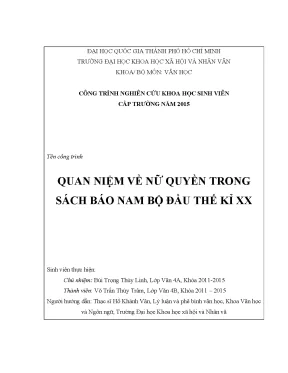 Quan niệm về nữ quyền trong sách báo nam bộ đầu thế kỉ xx công trình nghiên cứu khoa học sinh viên cấp trường