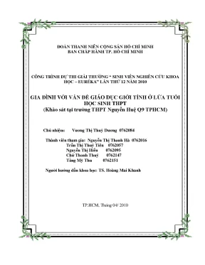 Gia đình với vấn đề giáo dục giới tính ở lứa tuổi học sinh thpt khảo sát tại trường thpt nguyễn huệ q9 tp hcm công trình dự thi giải thưởng sinh viên nghiên cứu khoa học euréka l