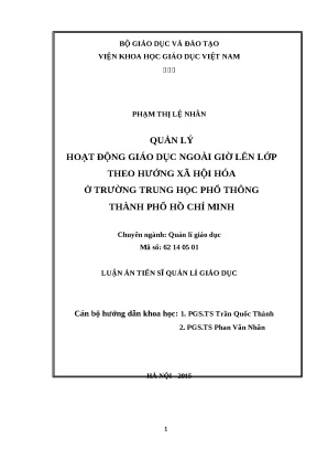 Luận án quản lý hoạt động giáo dục ngoài giờ lên lớp theo hướng xã hội hóa ở trường trung học phổ thông thành phố hồ chí minh