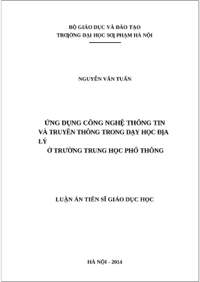 Luận án ứng dụng công nghệ thông tin và truyền thông trong dạy học địa lý ở trường trung học phổ thông