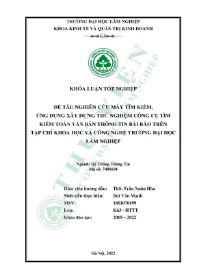 Nghiên cứu máy tìm kiếm ứng dụng xây dựng thử nghiệm công cụ tìm kiếm toàn văn bản thông tin bài báo trên tạp chí khoa học và công nghệ trường đại học lâm nghiệp