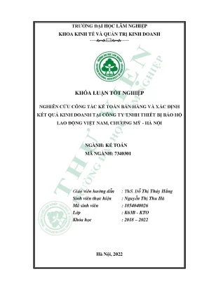 Nghiên cứu công tác kế toán bán hàng và xác định kết quả kinh doanh tại công ty tnhh thiết bị bảo hộ lao động việt nam chương mỹ hà nội