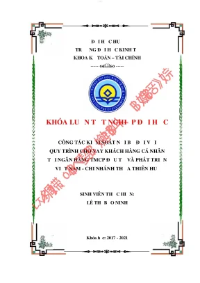 Công tác kiểm soát nội bộ đối với quy trình cho vay khách hàng cá nhân tại ngân hàng tmcp đầu tư và phát triển việt nam chi nhánh thừa thiên huế