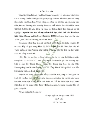Nghiên cứu một số đặc điểm sinh học sinh thái của loài rùa hộp trán vàng cuora galbinifrons bourret 1939 tại trung tâm bảo tồn rùa vườn quốc gia cúc phương