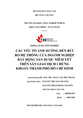 Các yếu tố ảnh hưởng đến rủi ro hệ thống của doanh nghiệp bất động sản được niêm yết trên sàn giao dịch chứng khoán tp hồ chí minh