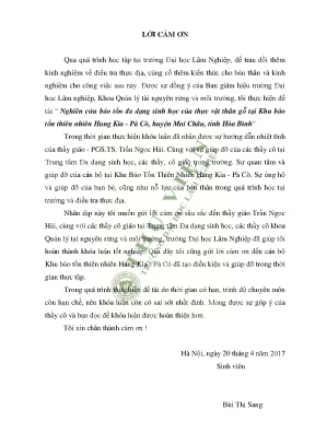 Nghiên cứu bảo tồn đa dạng sinh học của thực vật thân gỗ tại khu bảo tồn thiên nhiên hang kia pà cò huyện mai châu tỉnh hòa bình