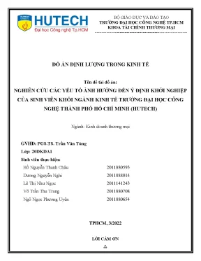 Nghiên cứu các yếu tố ảnh hưởng đến ý định khởi nghiệp của sinh viên khối ngành kinh tế trường đại học công nghệ thành phố hồ chí minh hutech