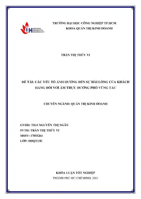 Các yếu tố ảnh hưởng đến sự hài lòng của khách hàng đối với ẩm thực đường phố vũng tàu
