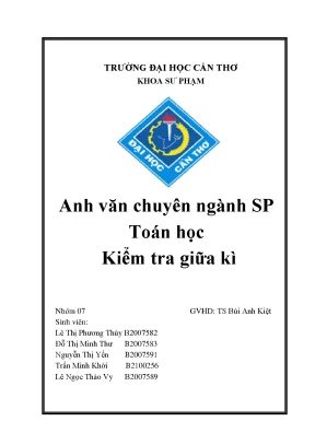 Anh văn chuyên ngành sp toán học kiểm tra giữa kì