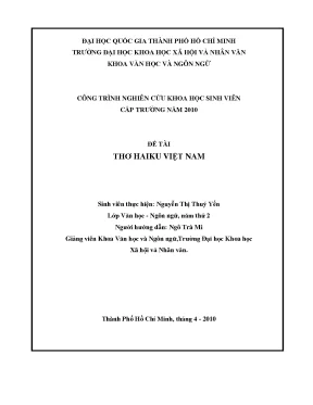 Thơ haiku việt nam công trình nghiên cứu khoa học sinh viên cấp trường năm 2010