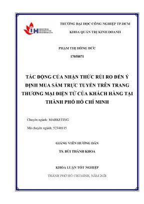 Tác động của nhận thức rủi ro đến ý định mua sắm trực tuyến trên trang thương mại điện tử của khách hàng tại thành phố hồ chí minh