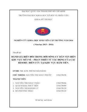 Đánh giá biến đổi trong đời sống cư dân ven biển khu vực mũi né phan thiết từ tác động của các resort điển cứu tại khu vực hàm tiến công trình nghiên cứu khoa học sinh viên cấp trư