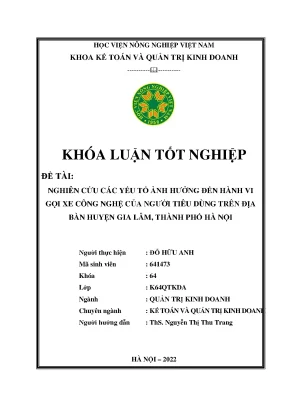 Nghiên cứu các yếu tố ảnh hưởng đến hành vi gọi xe công nghệ của người tiêu dùng trên địa bàn huyện gia lâm thành phố hà nội
